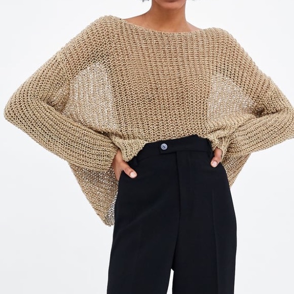 Zara Sweaters - SILVERY-GREEN OPEN KNIT SWEATER